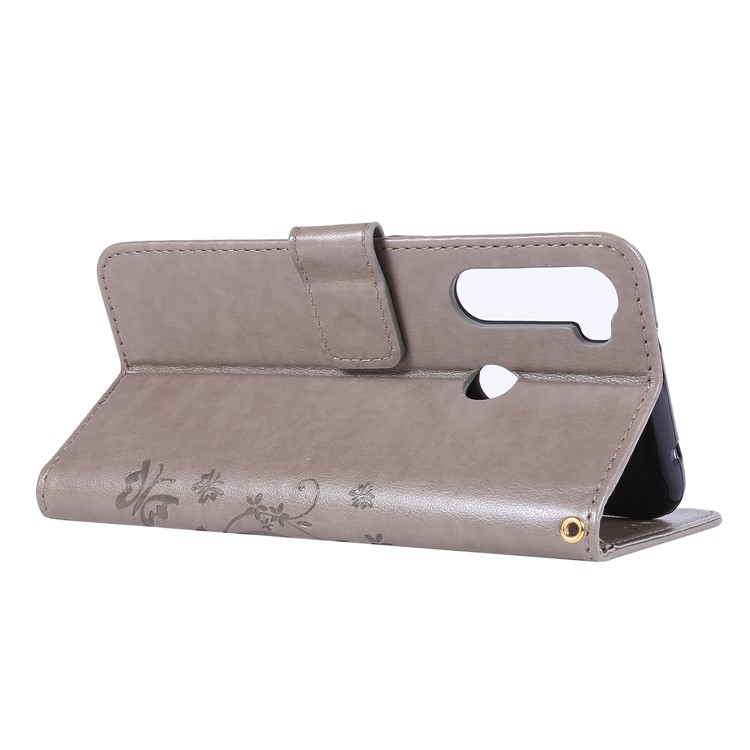 Imprint Butterfly Flower Wallet Leather Stand Case for Xiaomi Redmi Note 8 - Grey-4