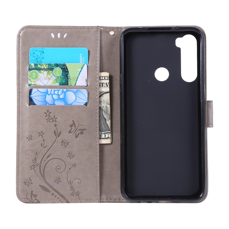 Imprint Butterfly Flower Wallet Leather Stand Case for Xiaomi Redmi Note 8 - Grey-5