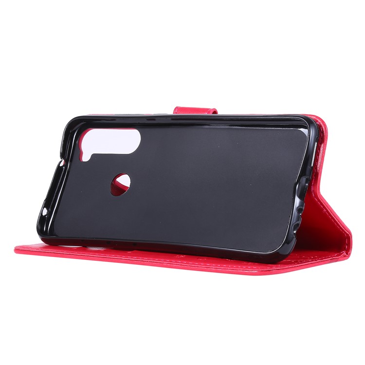 Imprint Butterfly Flower Wallet Leather Stand Case for Xiaomi Redmi Note 8 - Red-3
