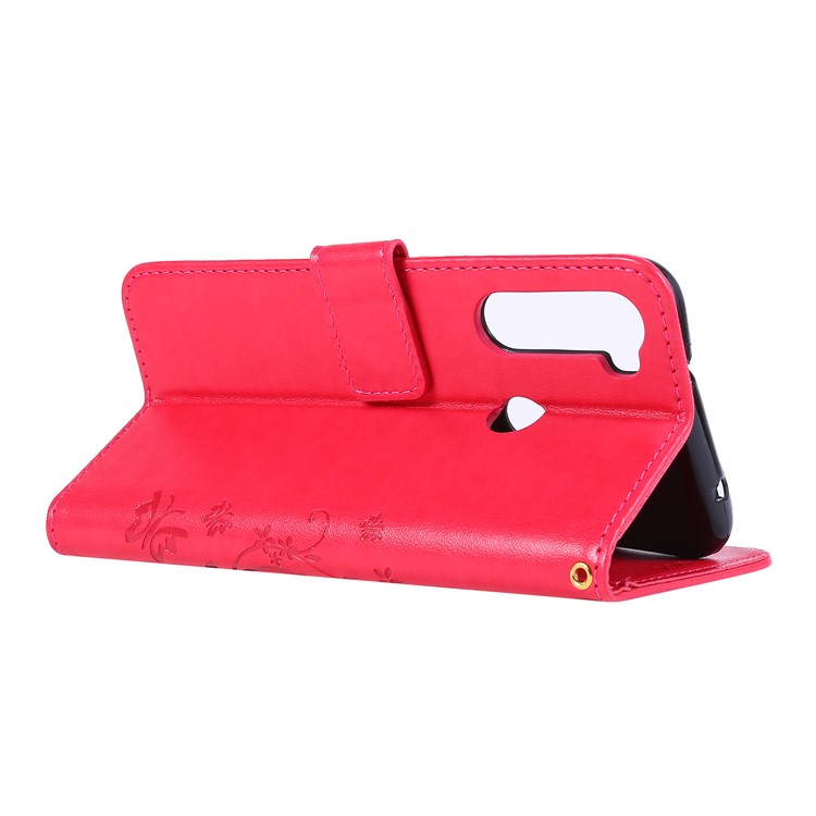Imprint Butterfly Flower Wallet Leather Stand Case for Xiaomi Redmi Note 8 - Red-4