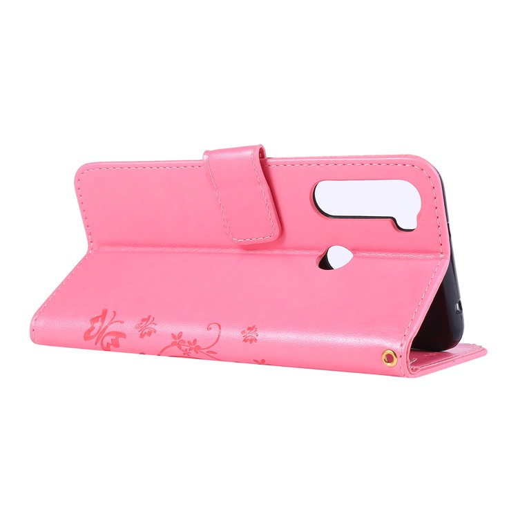 Imprint Butterfly Flower Wallet Leather Stand Case for Xiaomi Redmi Note 8 - Pink-4