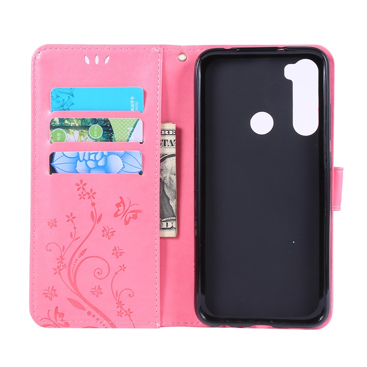 Imprint Butterfly Flower Wallet Leather Stand Case for Xiaomi Redmi Note 8 - Pink-5