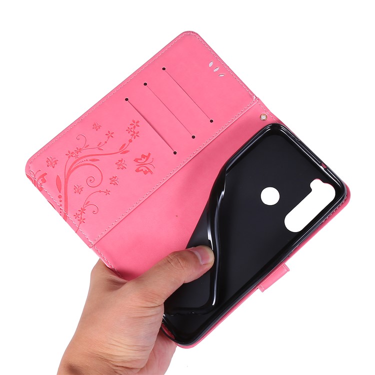 Imprint Butterfly Flower Wallet Leather Stand Case for Xiaomi Redmi Note 8 - Pink-6