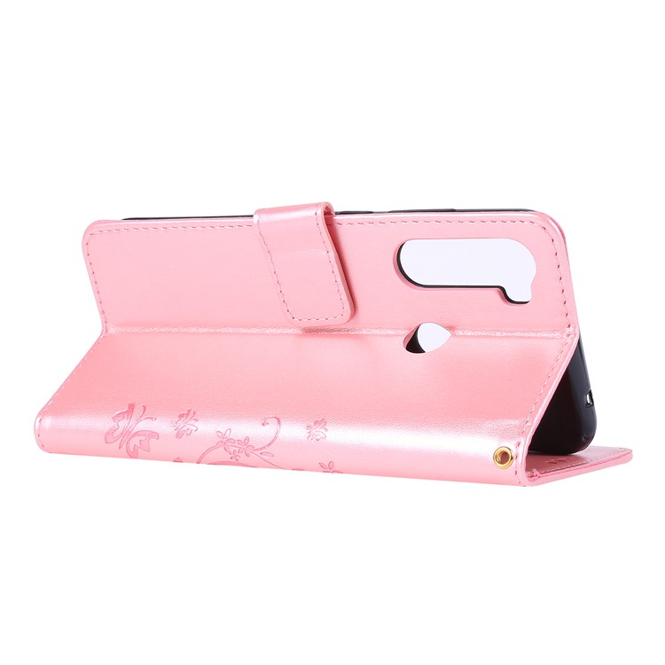 Imprint Butterfly Flower Wallet Leather Stand Case for Xiaomi Redmi Note 8 - Rose Gold-4