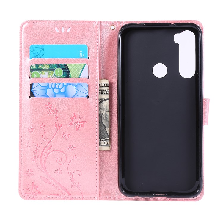 Imprint Butterfly Flower Wallet Leather Stand Case for Xiaomi Redmi Note 8 - Rose Gold-5