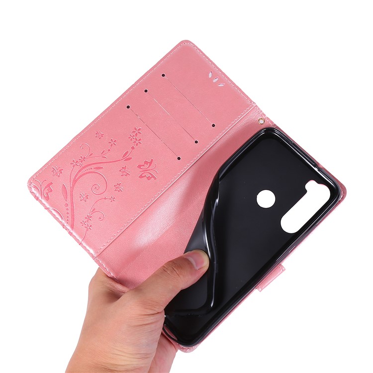 Imprint Butterfly Flower Wallet Leather Stand Case for Xiaomi Redmi Note 8 - Rose Gold-6