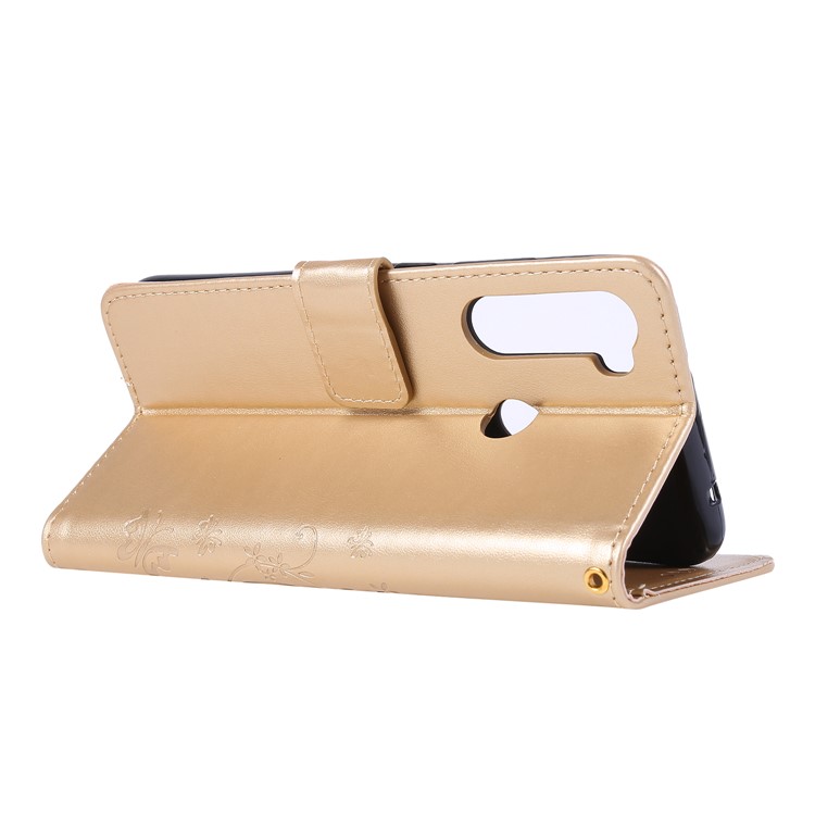 Imprint Butterfly Flower Wallet Leather Stand Case for Xiaomi Redmi Note 8 - Gold-4
