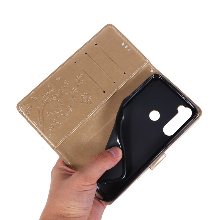 Imprint Butterfly Flower Wallet Leather Stand Case for Xiaomi Redmi Note 8 - Gold-6