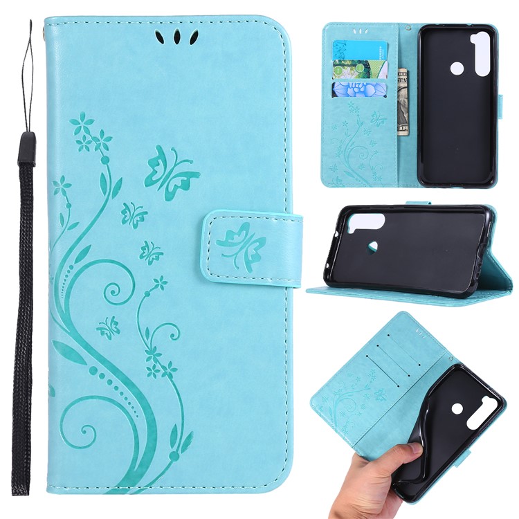 Imprint Butterfly Flower Wallet Leather Stand Case for Xiaomi Redmi Note 8 - Baby Blue-1