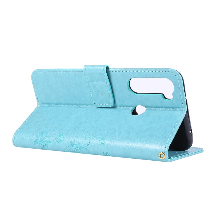Imprint Butterfly Flower Wallet Leather Stand Case for Xiaomi Redmi Note 8 - Baby Blue-4