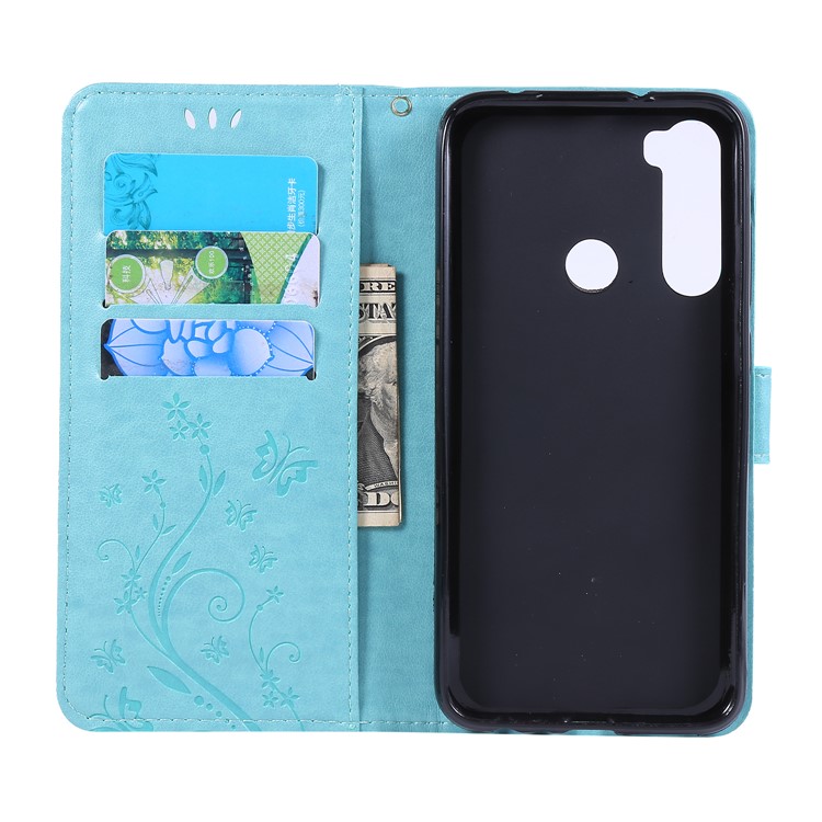 Imprint Butterfly Flower Wallet Leather Stand Case for Xiaomi Redmi Note 8 - Baby Blue-5