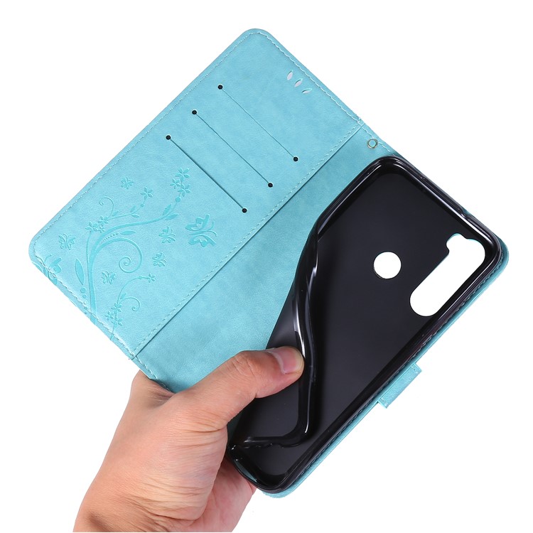 Imprint Butterfly Flower Wallet Leather Stand Case for Xiaomi Redmi Note 8 - Baby Blue-6