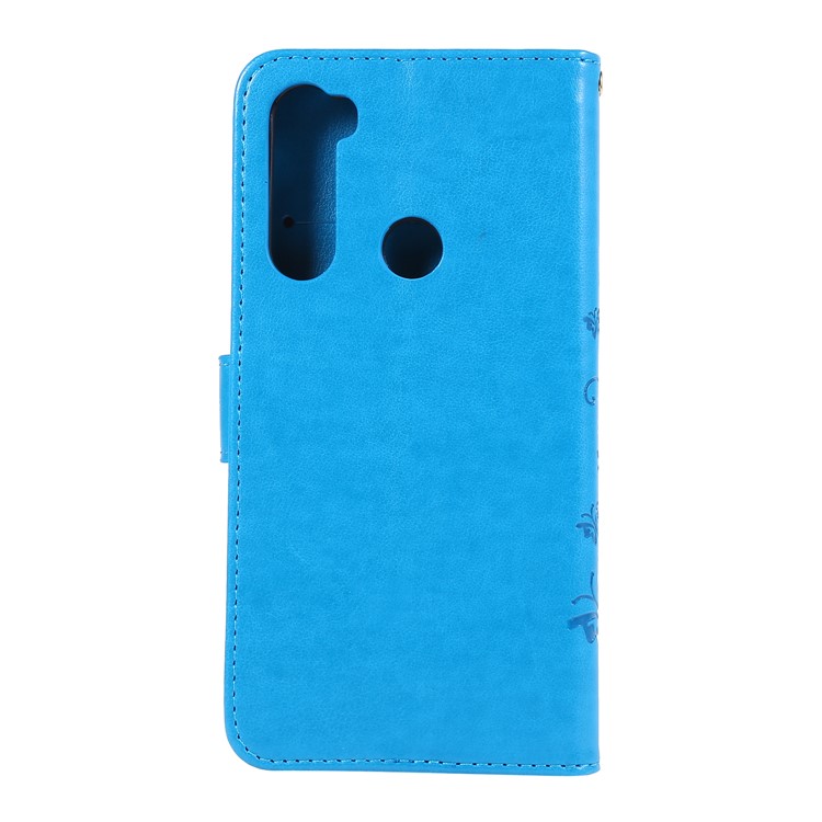 Imprint Butterfly Flower Wallet Leather Stand Case for Xiaomi Redmi Note 8 - Dark Blue-2