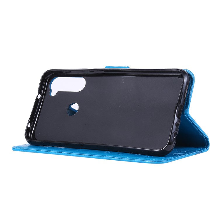 Imprint Butterfly Flower Wallet Leather Stand Case for Xiaomi Redmi Note 8 - Dark Blue-3