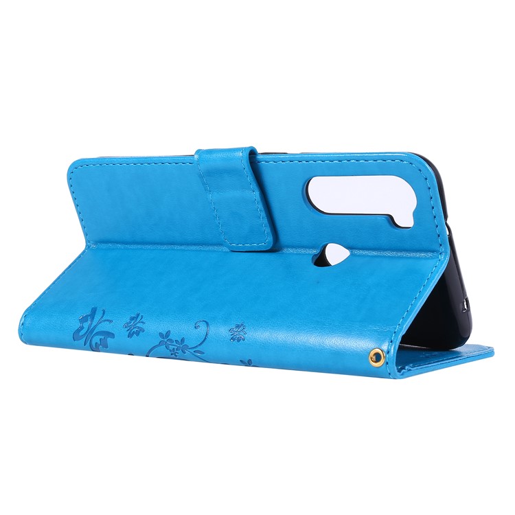 Imprint Butterfly Flower Wallet Leather Stand Case for Xiaomi Redmi Note 8 - Dark Blue-4