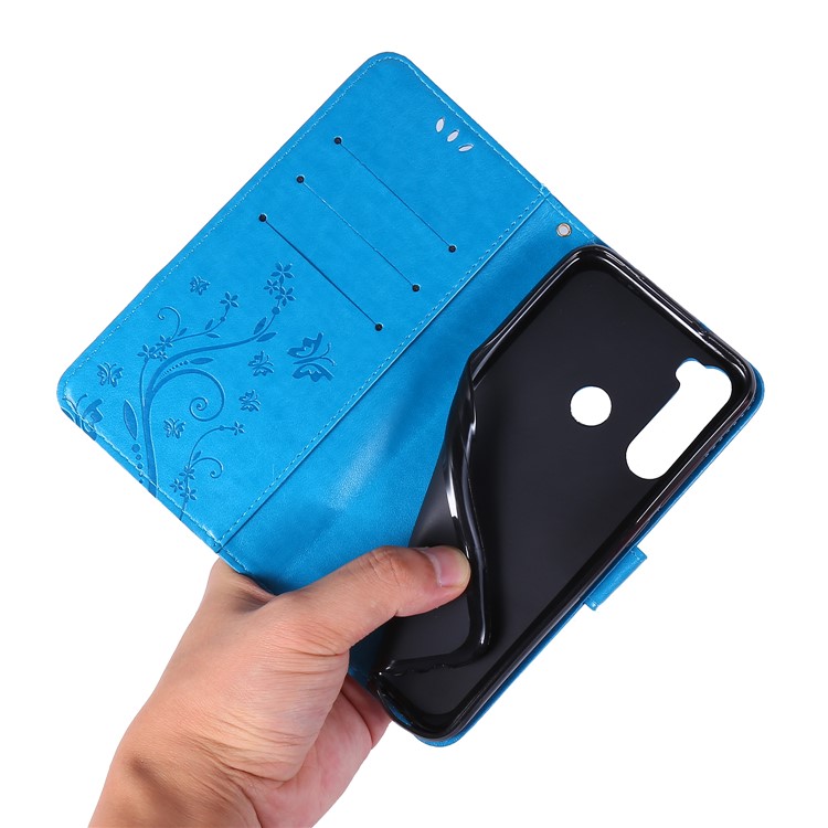 Imprint Butterfly Flower Wallet Leather Stand Case for Xiaomi Redmi Note 8 - Dark Blue-6