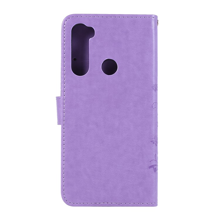 Imprint Butterfly Flower Wallet Leather Stand Case for Xiaomi Redmi Note 8 - Light Purple-2