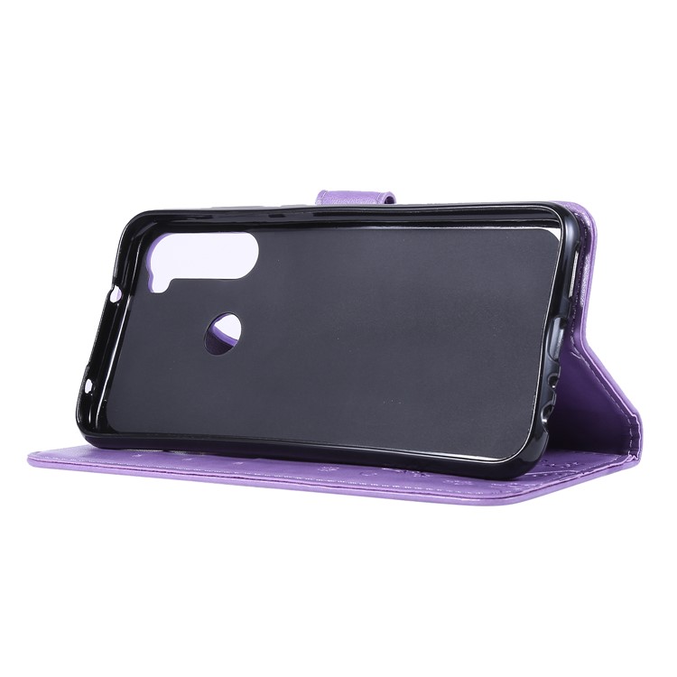 Imprint Butterfly Flower Wallet Leather Stand Case for Xiaomi Redmi Note 8 - Light Purple-3