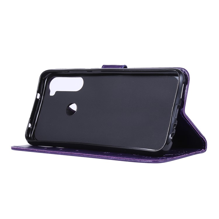 Imprint Butterfly Flower Wallet Leather Stand Case for Xiaomi Redmi Note 8 - Dark Purple-3