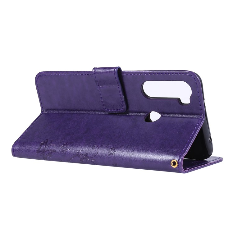 Imprint Butterfly Flower Wallet Leather Stand Case for Xiaomi Redmi Note 8 - Dark Purple-4