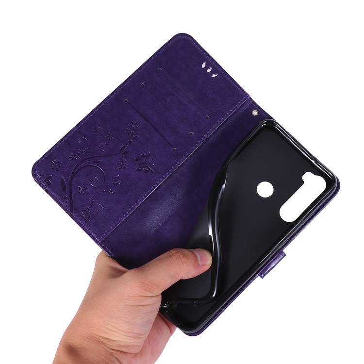 Imprint Butterfly Flower Wallet Leather Stand Case for Xiaomi Redmi Note 8 - Dark Purple-6