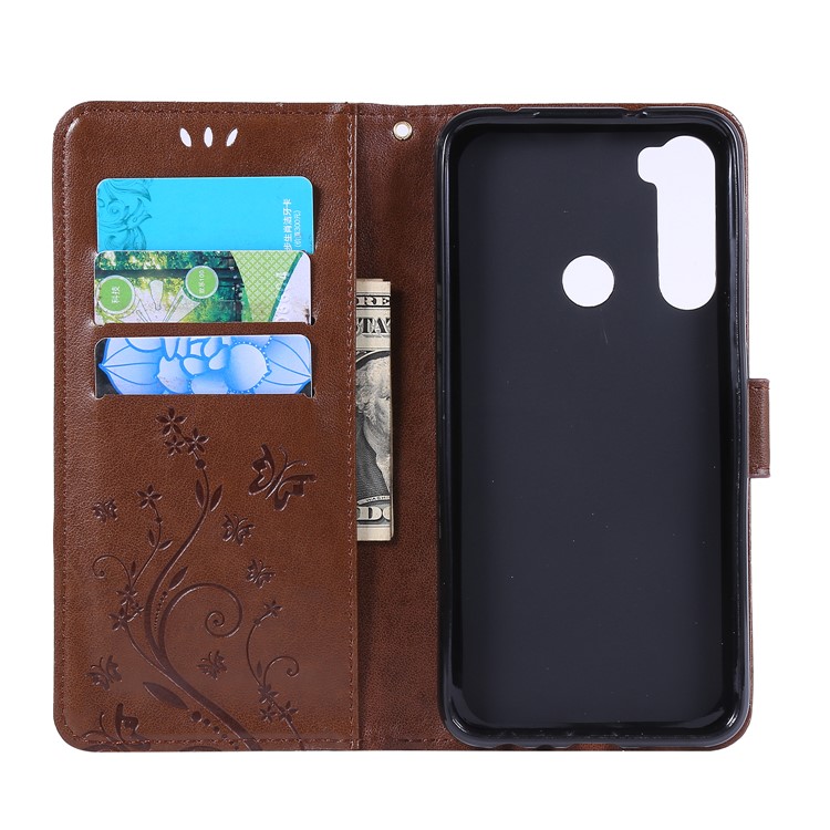 Imprint Butterfly Flower Wallet Leather Stand Case for Xiaomi Redmi Note 8 - Brown-5
