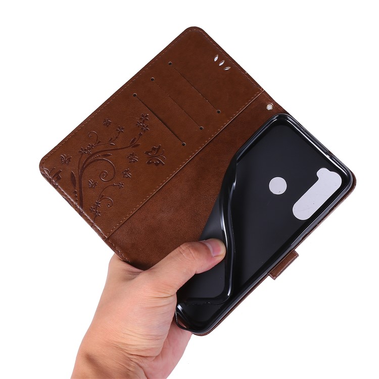 Imprint Butterfly Flower Wallet Leather Stand Case for Xiaomi Redmi Note 8 - Brown-6