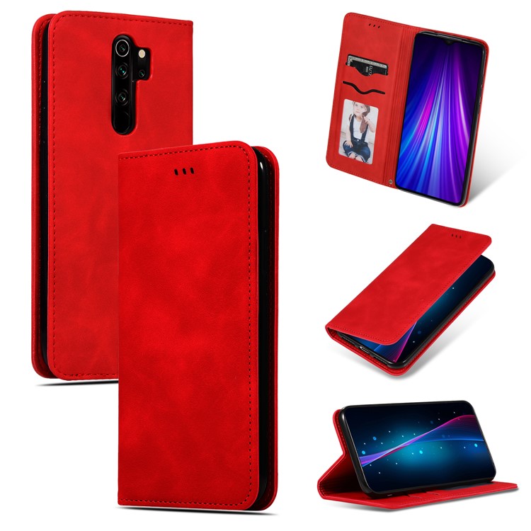Business Style PU Leather Stand Phone Case for Xiaomi Redmi Note 8 Pro - Red-1