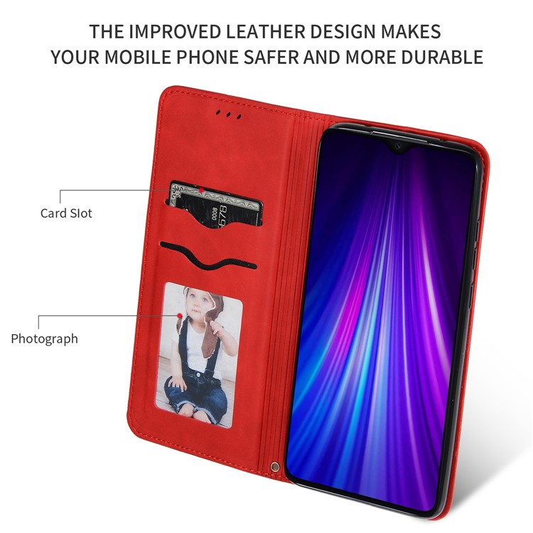 Business Style PU Leather Stand Phone Case for Xiaomi Redmi Note 8 Pro - Red-3