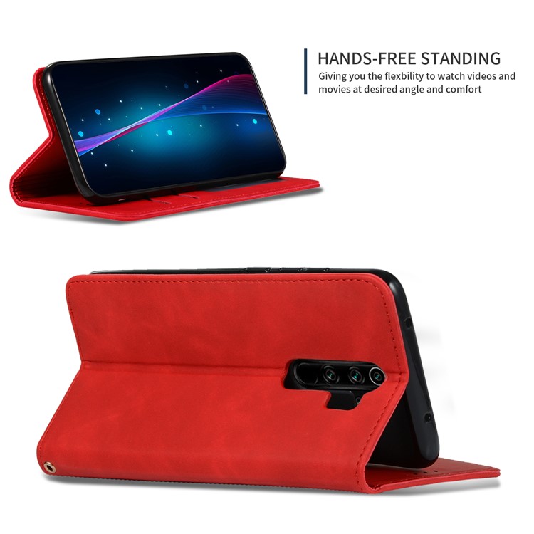 Business Style PU Leather Stand Phone Case for Xiaomi Redmi Note 8 Pro - Red-5