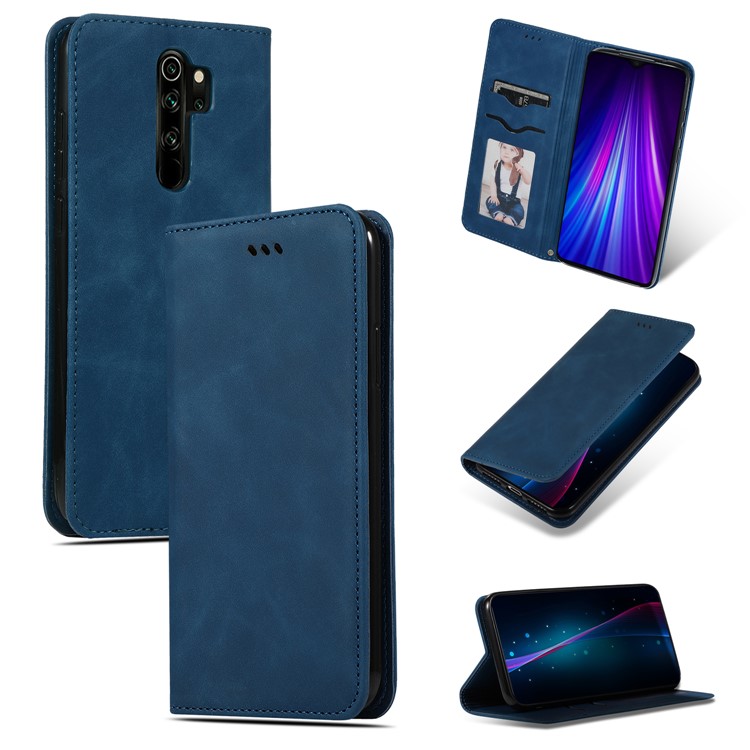 Caja Del Teléfono Del Estilo Del Negocio De La PU Del Cuero Del Soporte Para Xiaomi Redmi Nota 8 Pro - Azul-1