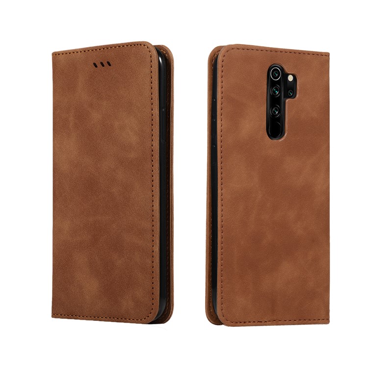 Business Style PU Leather Stand Phone Case for Xiaomi Redmi Note 8 Pro - Brown-2