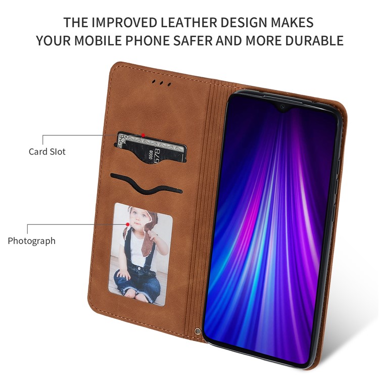 Business Style PU Leather Stand Phone Case for Xiaomi Redmi Note 8 Pro - Brown-3
