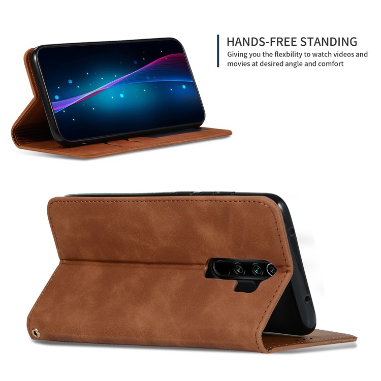 Business Style PU Leather Stand Phone Case for Xiaomi Redmi Note 8 Pro - Brown-5