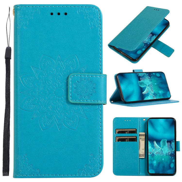 Imprint Kaleidoscope Leather Wallet Case for Xiaomi Redmi Note 8 Pro - Blue-1