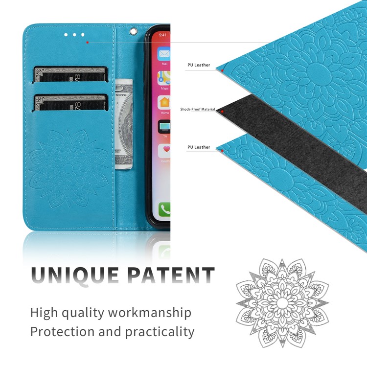 Imprint Kaleidoscope Leather Wallet Case for Xiaomi Redmi Note 8 Pro - Blue-3
