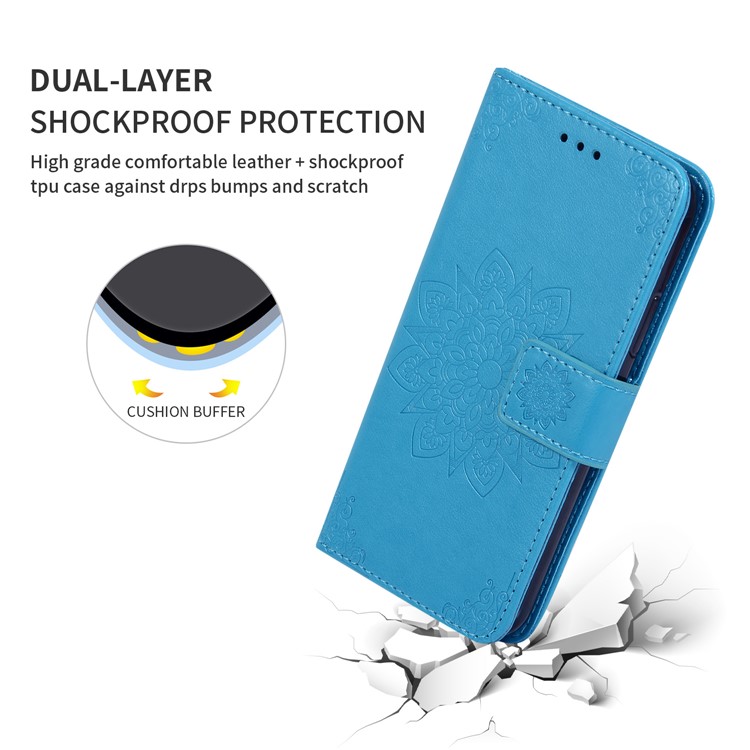 Imprint Kaleidoscope Leather Wallet Case for Xiaomi Redmi Note 8 Pro - Blue-5