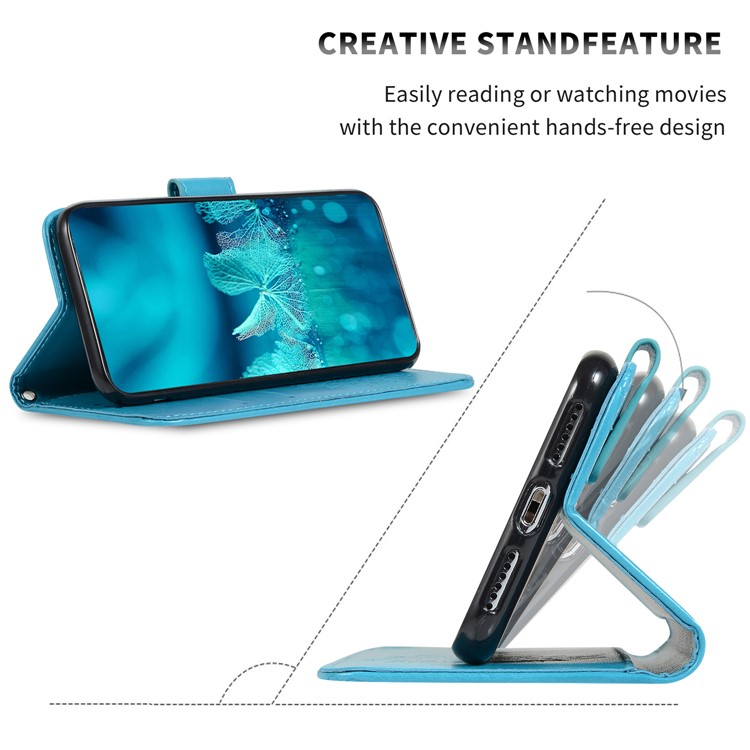 Imprint Kaleidoscope Leather Wallet Case for Xiaomi Redmi Note 8 Pro - Blue-7