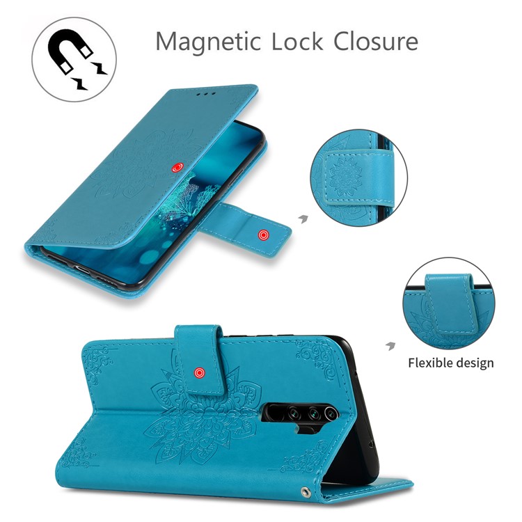 Imprint Kaleidoscope Leather Wallet Case for Xiaomi Redmi Note 8 Pro - Blue-8