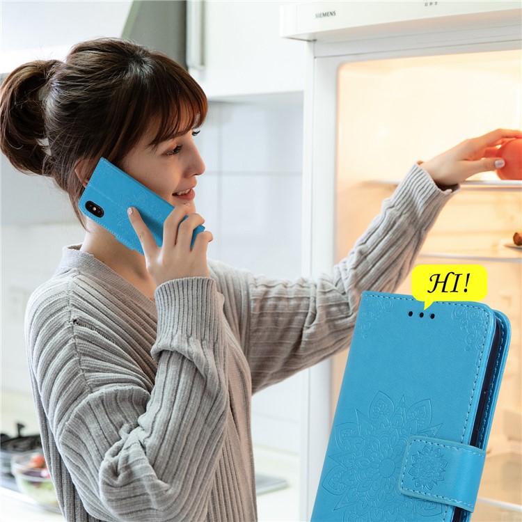 Imprint Kaleidoscope Leather Wallet Case for Xiaomi Redmi Note 8 Pro - Blue-9