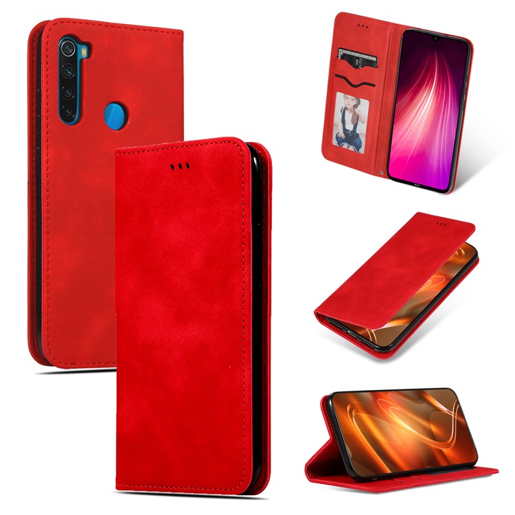 Business Style PU Leather Stand Phone Case with Card Slots Covering for Xiaomi Redmi Note 8 - Red-1