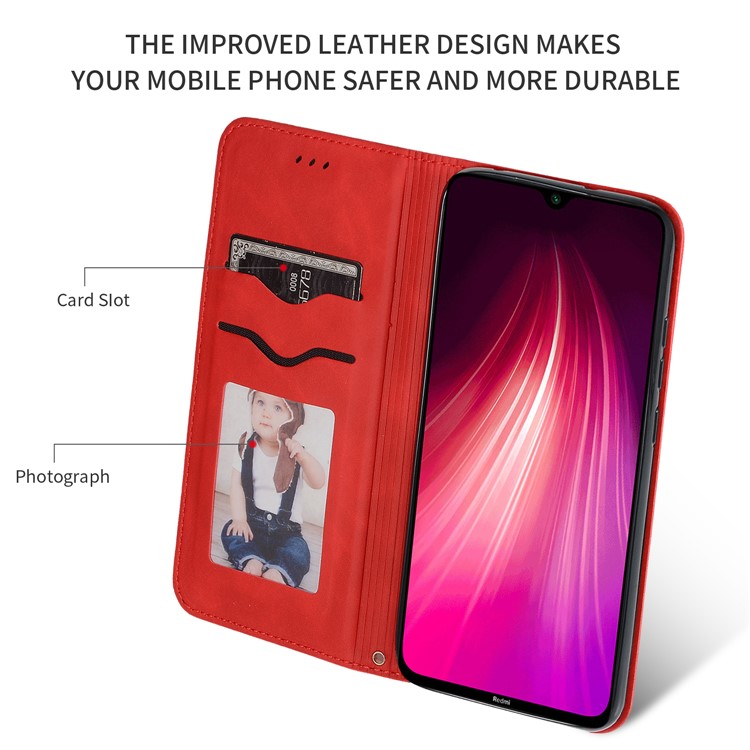 Business Style PU Leather Stand Phone Case with Card Slots Covering for Xiaomi Redmi Note 8 - Red-3