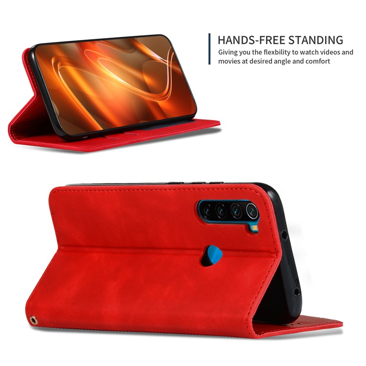 Business Style PU Leather Stand Phone Case with Card Slots Covering for Xiaomi Redmi Note 8 - Red-5