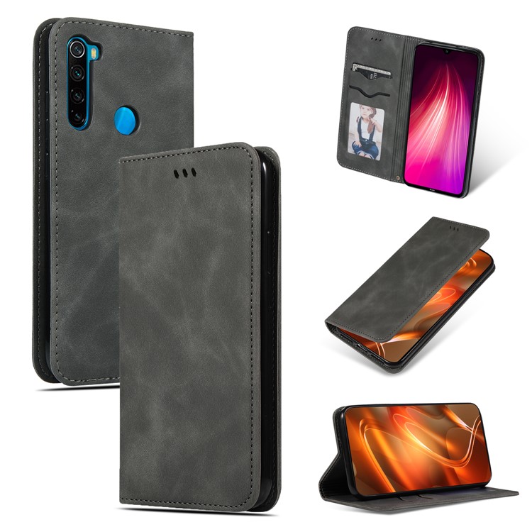Business Style PU Leather Stand Phone Case with Card Slots Covering for Xiaomi Redmi Note 8 - Black-1