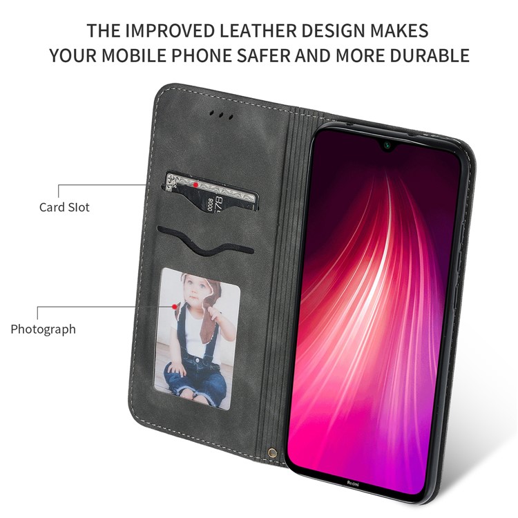 Business Style PU Leather Stand Phone Case with Card Slots Covering for Xiaomi Redmi Note 8 - Black-3