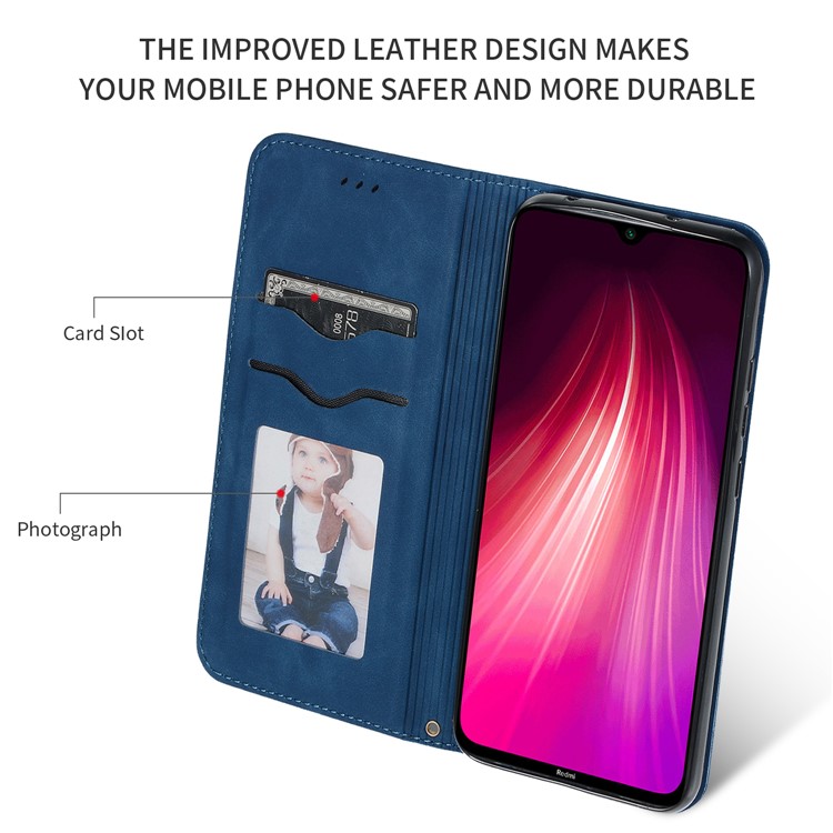 Business Style PU Leather Stand Phone Case with Card Slots Covering for Xiaomi Redmi Note 8 - Blue-3