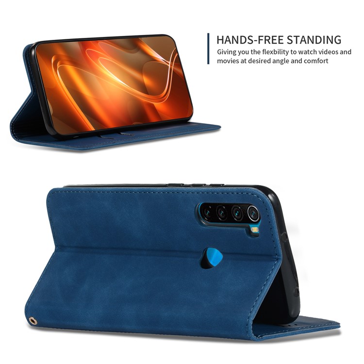 Business Style PU Leather Stand Phone Case with Card Slots Covering for Xiaomi Redmi Note 8 - Blue-5