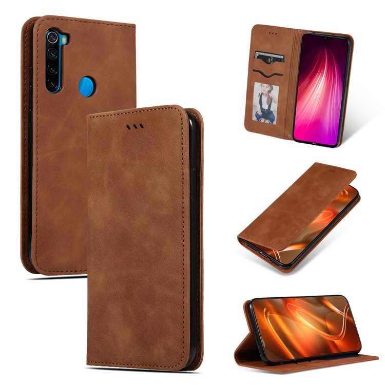 Business Style PU Leather Stand Phone Case with Card Slots Covering for Xiaomi Redmi Note 8 - Brown-1