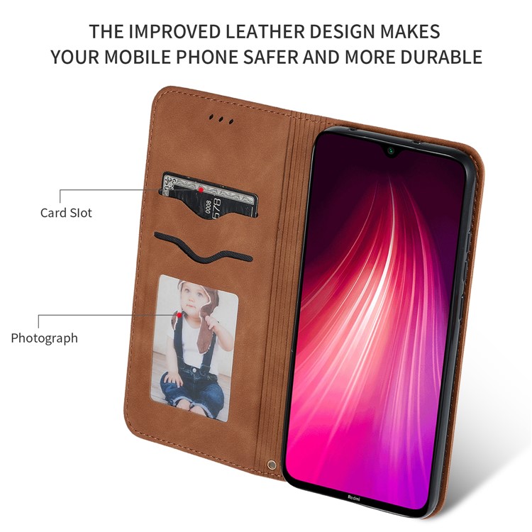 Business Style PU Leather Stand Phone Case with Card Slots Covering for Xiaomi Redmi Note 8 - Brown-3