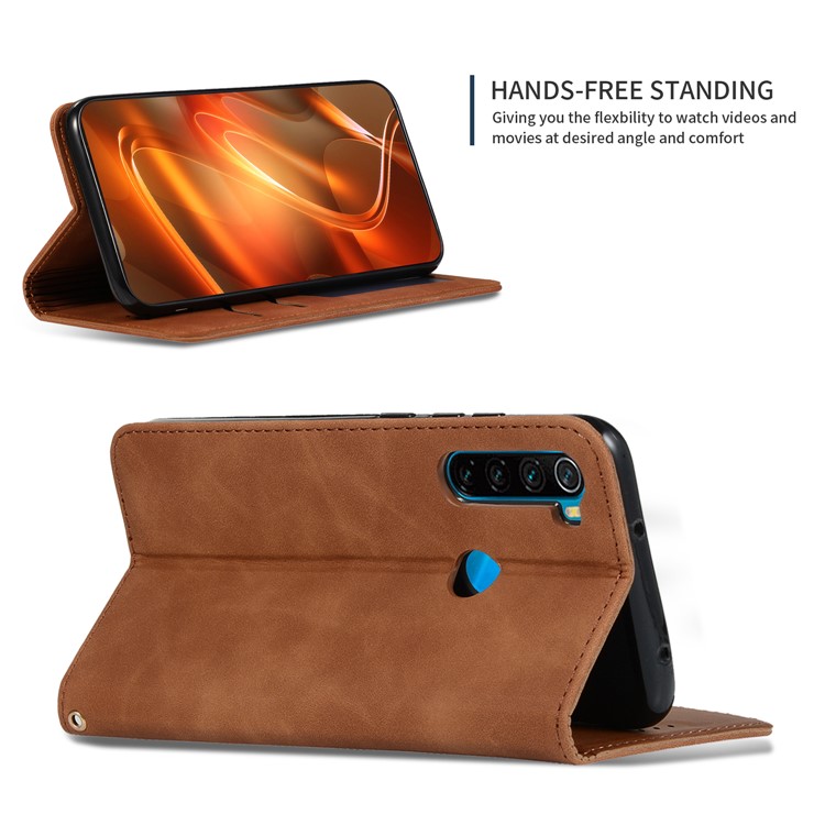 Business Style PU Leather Stand Phone Case with Card Slots Covering for Xiaomi Redmi Note 8 - Brown-5